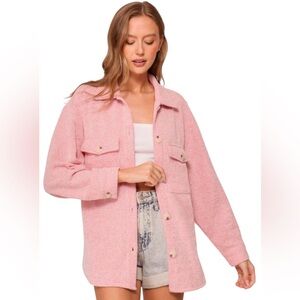 Timing Shacket Collared Button Up Long Sleeve Reddish/ Pink/Cream stripe Shacket